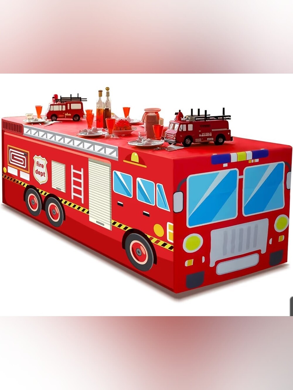 Kids Red Fire Truck Table Cover - Fun Party Decoration Fits 4 Ft Table